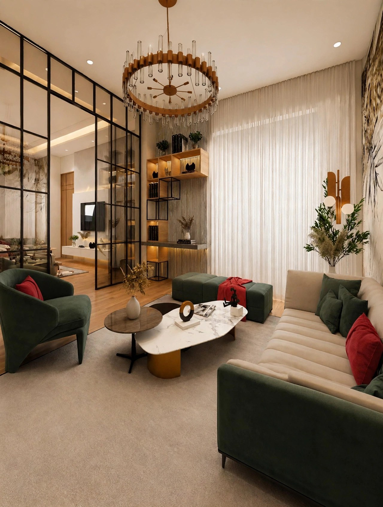 Living room with green accents